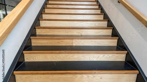 Glimpses of halfsecured stair strings showing the contrast between the bold unfinished edges and smooth polished sections. photo