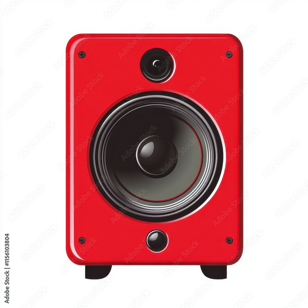 A striking red speaker with a black grille design, adding a vibrant touch to any audio setup.