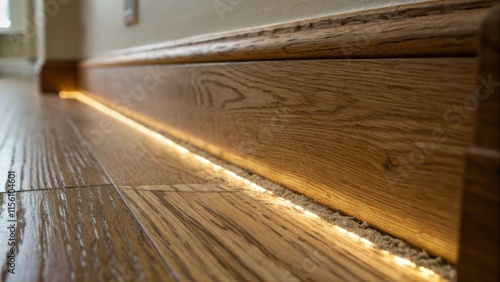 A zoomedin perspective capturing the rugged sawed edges of the baseboards with splinters peeking out and the wood fibers glowing softly under diffuse lighting. photo