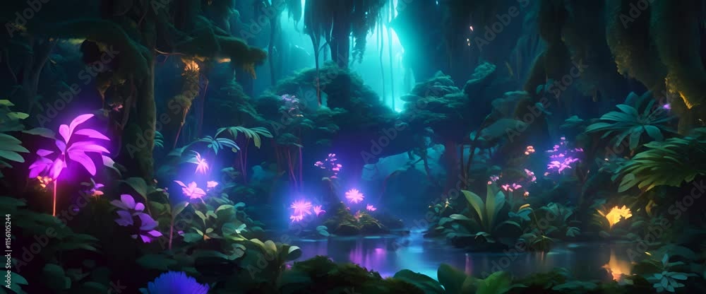 Get lost in a UV lit jungle paradise with towering bioluminescent trees glowing flowers and exotic visuals 4K Get lost in a UV lit jungle paradise with towering bioluminescent trees glowing flowers and exotic visuals 4K