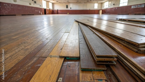 A sprawling mass of neglected laminate flooring where various boards lay atop one another showcasing a multitude of scratches and fading gloss.