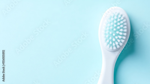 Silicone facial brush with soft bristles for gentle exfoliation and cleansing on pastel blue background photo