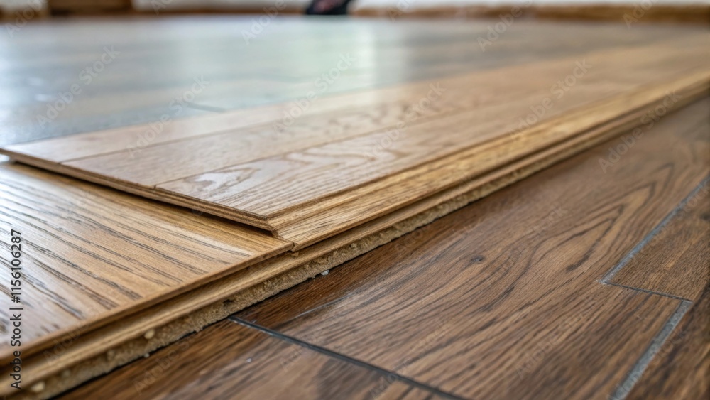 An upclose perspective highlights the edges of the adhesive where it overlaps into the surrounding unfinished flooring revealing glimmers of the underlying wood grain. An upclose perspective highlights the edges of the adhesive where it overlaps into the surrounding unfinished flooring revealing glimmers of the underlying wood grain.