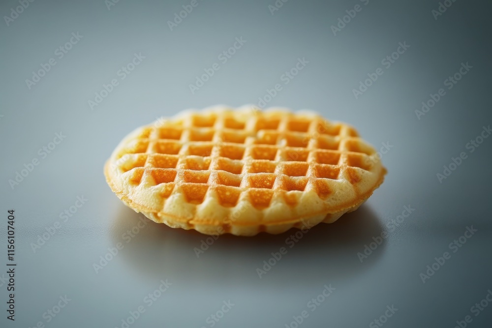 A Single Round Waffle Rests On A Gray Surface A Single Round Waffle Rests On A Gray Surface