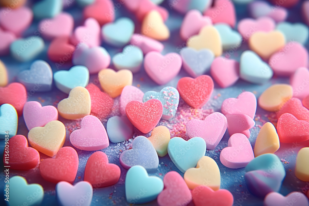 Fototapeta premium Background of brightly colored candy hearts for Valentine's Day.