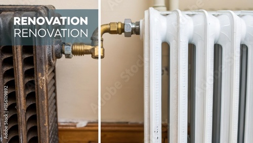 A closeup of the underside of the radiator sections revealing the mechanical intricacies and reinforcing the renovation theme of combining utility with design.