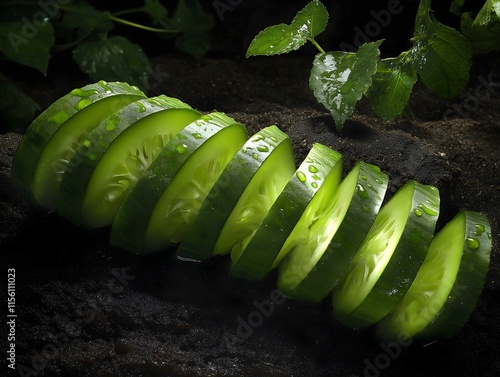 a close-up shot of sliced avocado against a dark background, showcasing its vibrant green color and creamy texture, creating a visually appealing image for food photography or branding photo