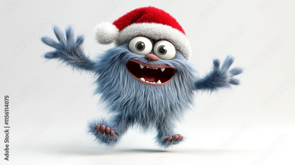 A cheerful dance animation of a white, funny yeti donning a Christmas hat, portrayed as a cuddly bigfoot monster, with a white background, acting as an adorable mascot. A cheerful dance animation of a white, funny yeti donning a Christmas hat, portrayed as a cuddly bigfoot monster, with a white background, acting as an adorable mascot.