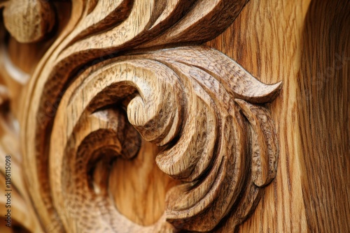 Intricate Wooden Carving Detail Showing Swirling Patterns photo