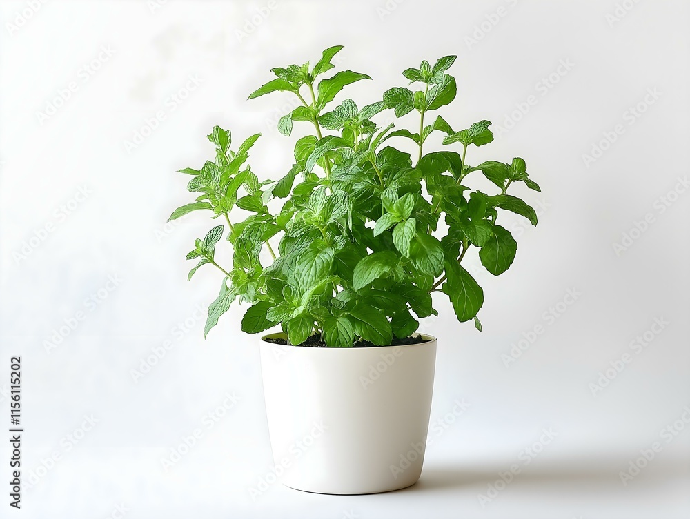 a potted mint plant against a white background, showcasing its vibrant green leaves and fresh appearance, ideal for culinary or botanical photography a potted mint plant against a white background, showcasing its vibrant green leaves and fresh appearance, ideal for culinary or botanical photography