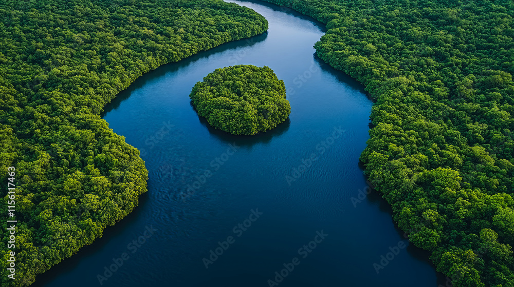 Aerial View of a River Winding Through Lush Green Mangrove Forest Aerial View of a River Winding Through Lush Green Mangrove Forest
