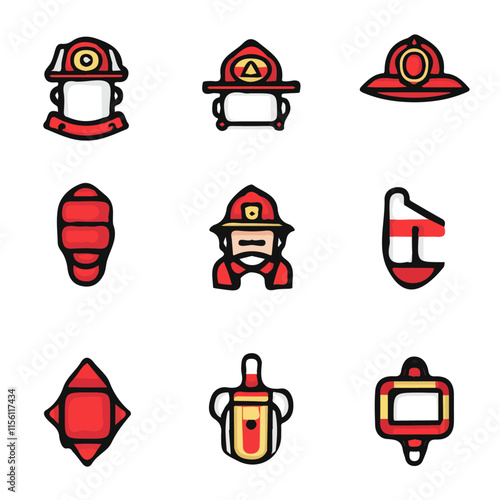 Fireman Icons with Color Set – Stylish and Functional Icons Perfect for Fire Departments, Firefighting Gear, and Safety Projects
