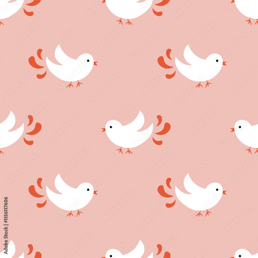 Seamless pattern with white birds on a pink background Seamless pattern with white birds on a pink background