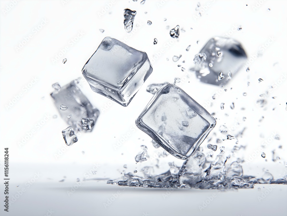 ice cubes splashing into water, creating a dynamic and visually striking image with high contrast and sharp details ice cubes splashing into water, creating a dynamic and visually striking image with high contrast and sharp details