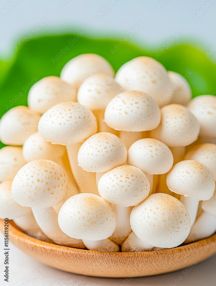 Delicate arrangement of freshly washed white mushrooms in a surreal composition with a dreamlike quality and vibrant colors Delicate arrangement of freshly washed white mushrooms in a surreal composition with a dreamlike quality and vibrant colors