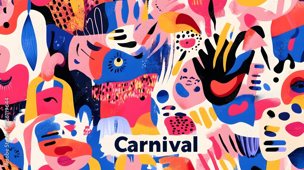 Vibrant Carnival Abstract Art Colorful Faces Shapes Design Vibrant Carnival Abstract Art Colorful Faces Shapes Design