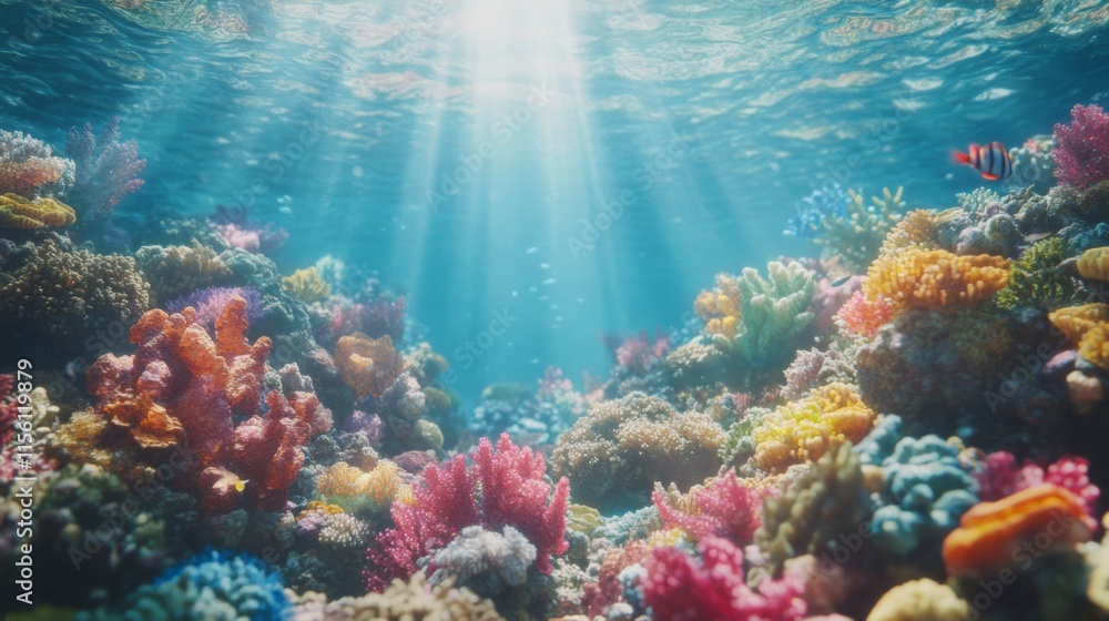 Fototapeta premium Vibrant Coral Reef with Diverse Marine Life