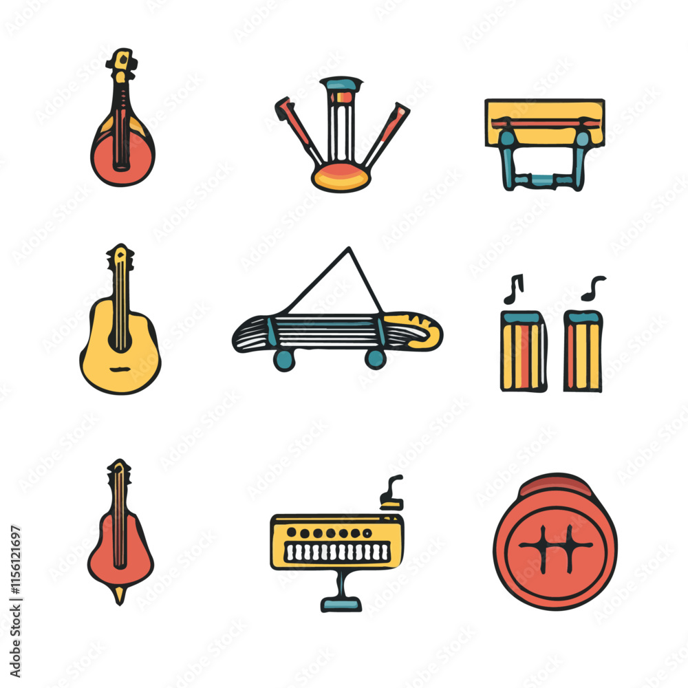 Obraz premium Music Icons with Color Set – Stylish and Dynamic Icons Perfect for Music, Audio, and Entertainment Projects 