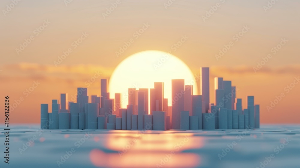 Fototapeta premium A stunning sunrise casts golden rays across the city skyline, illuminating tall skyscrapers in breathtaking beauty.