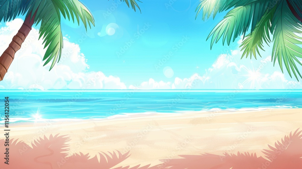A serene tropical haven where palm trees dance in the breeze, offering shade on sunkissed golden sandy shores. A serene tropical haven where palm trees dance in the breeze, offering shade on sunkissed golden sandy shores.