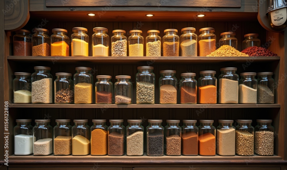 Vibrant display of spices in jars, showcasing a rich variety of colors and textures. Perfect for culinary, food industry, or interior design themes. Vibrant display of spices in jars, showcasing a rich variety of colors and textures. Perfect for culinary, food industry, or interior design themes.