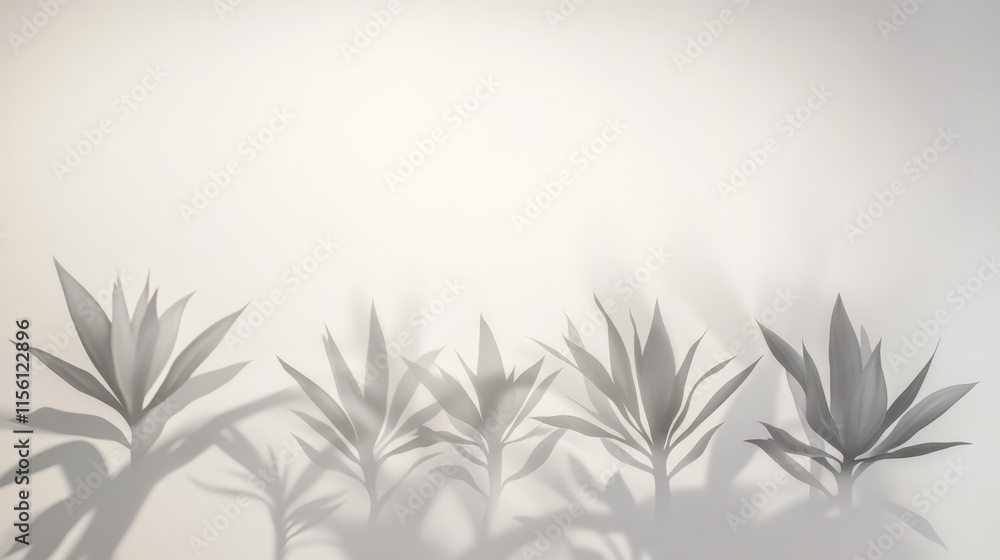 Naklejka premium Monochrome plant shadows cast on a white wall.