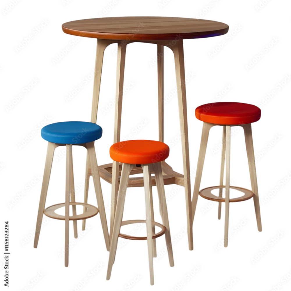 Modern Wooden Pub Table Colorful Stools Set Modern Wooden Pub Table Colorful Stools Set