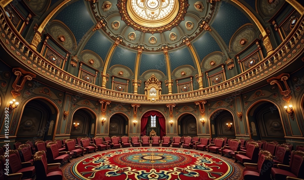 Obraz premium A grand, ornate interior of a circular chamber, perfect for meetings, presentations, or events. The historical architecture adds elegance and sophistication.