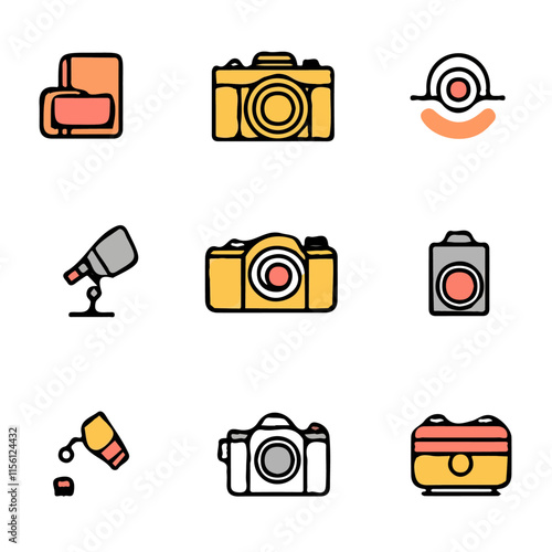 Colorful Icons Set of Camera – Creative and Stylish Icons for Photography, Videography, and Camera Design