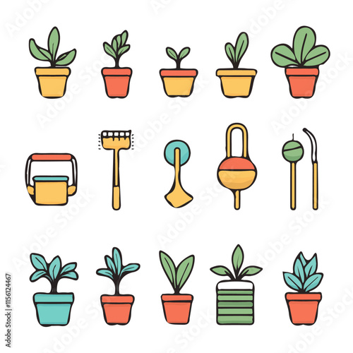 Colorful Plant Icons – Artistic and Lively Set of Icons for Plants, Trees, and Environmental Design
