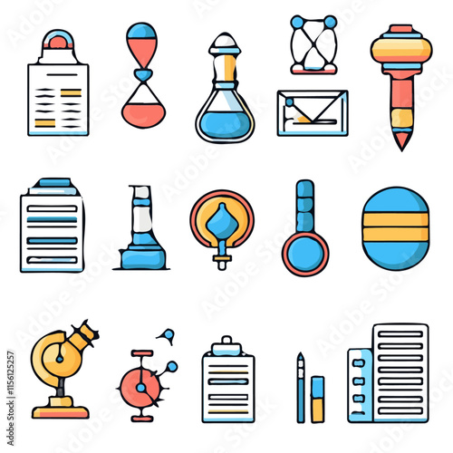 Colorful Icons Set of Research – Creative and Detailed Research Icons, Stylish Vector Art for Scientific and Academic Design
