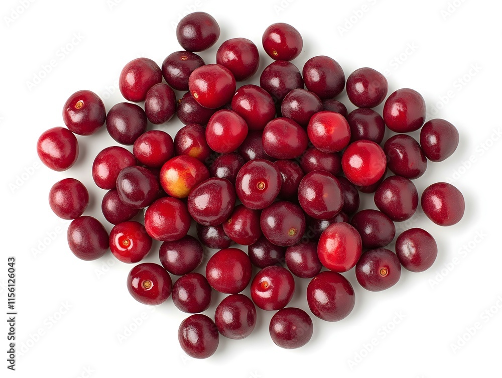 a pile of fresh red cherries arranged in a mound on a white background, highlighting the fruit's color, texture, and natural beauty a pile of fresh red cherries arranged in a mound on a white background, highlighting the fruit's color, texture, and natural beauty