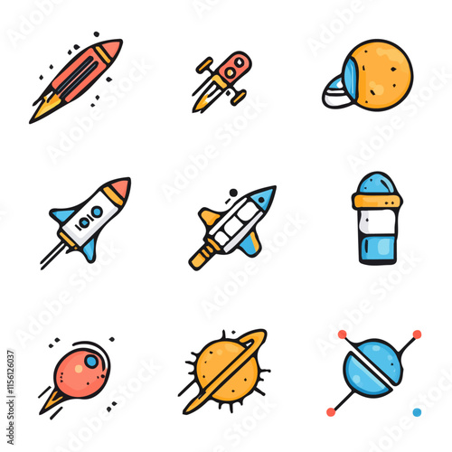 Space Icons with Color Set – Vibrant and Detailed Icons, Perfect for Space Exploration and Cosmic Projects

