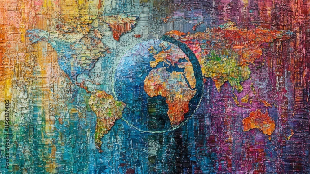Obraz premium Peaceful World Map with Vibrant Textures and Colors