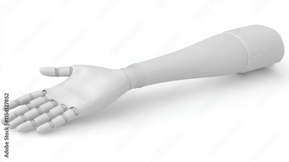 3D render of a white robotic arm extending a hand in a welcoming gesture. 3D render of a white robotic arm extending a hand in a welcoming gesture.