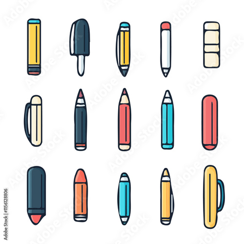 Colorful Icons Set of Writing – Vibrant and Creative Writing Icons, Modern Vector Art for Design Projects