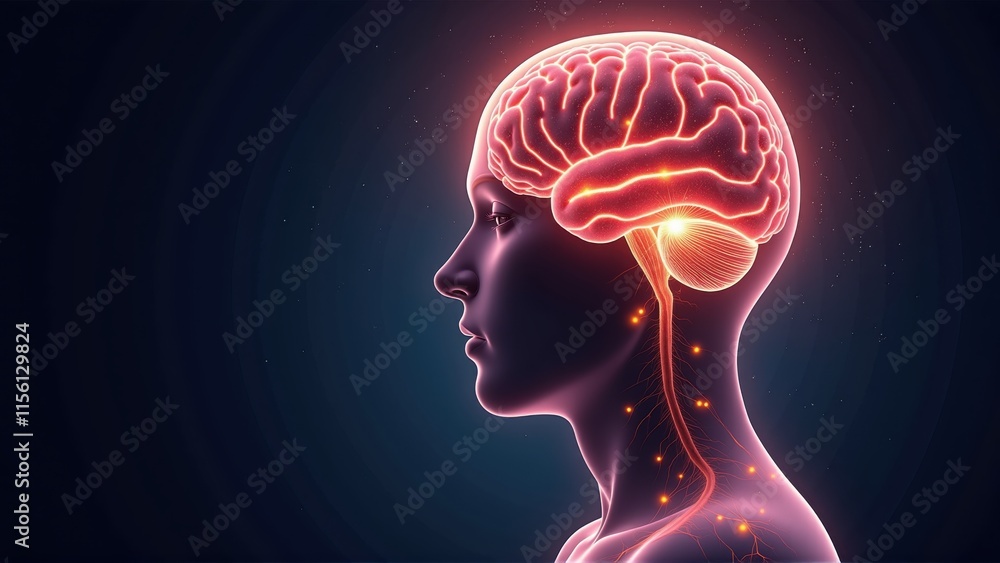 A striking illustration of a human brain highlighted with vibrant colors, showcasing the neural connections. Perfect for medical, educational, or wellness themes. A striking illustration of a human brain highlighted with vibrant colors, showcasing the neural connections. Perfect for medical, educational, or wellness themes.