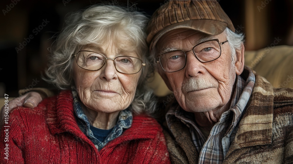 Heartwarming Portrait of an Elderly Couple Sitting Together in a Cozy Setting with Warm Lighting and Gentle Expressions of Love and Affection Heartwarming Portrait of an Elderly Couple Sitting Together in a Cozy Setting with Warm Lighting and Gentle Expressions of Love and Affection