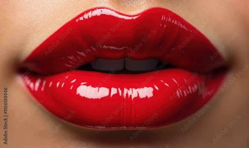 Glossy red lips, highlighting a bold beauty statement. Ideal for cosmetics, fashion, and advertising campaigns focused on glamour and self-expression. Glossy red lips, highlighting a bold beauty statement. Ideal for cosmetics, fashion, and advertising campaigns focused on glamour and self-expression.