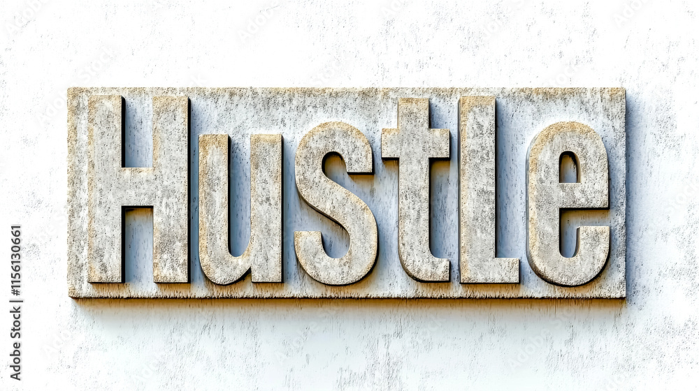 Hustle word in concrete block letters inspiring hard work and success Hustle word in concrete block letters inspiring hard work and success