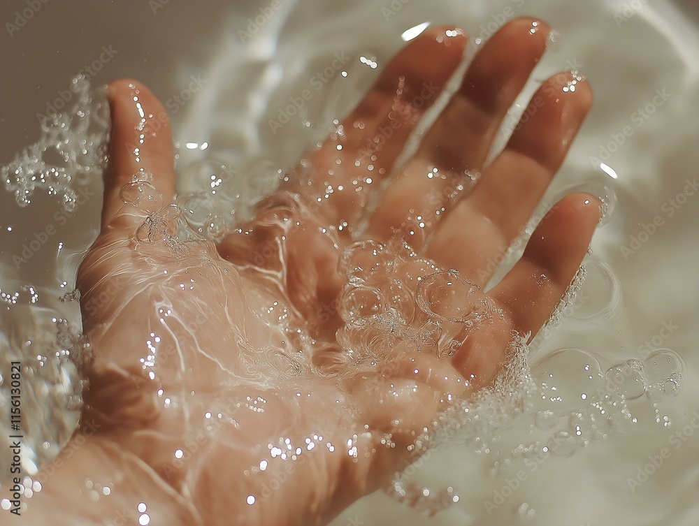 Fototapeta premium water flowing over cupped hands with shimmering light