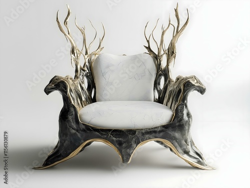 a unique and stylish chair with antlers as armrests, set against a white background, ideal for interior design or furniture photography photo