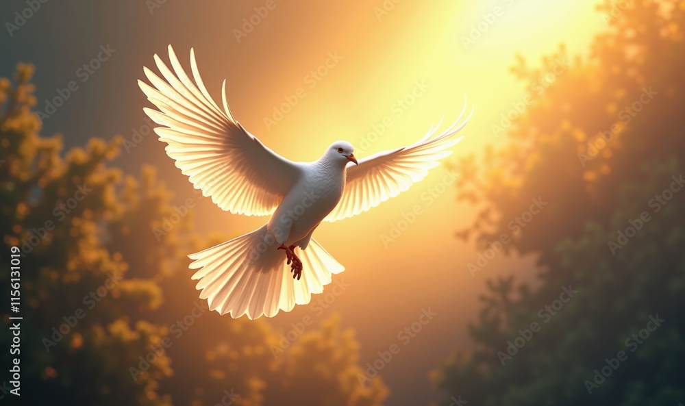 A serene white dove soaring through soft golden light, symbolizing peace, freedom, and hope, perfect for themes of spirituality, nature, and harmony. A serene white dove soaring through soft golden light, symbolizing peace, freedom, and hope, perfect for themes of spirituality, nature, and harmony.
