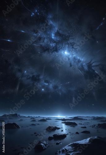 Dark blue expanse filled with sparkling starlight and constellation patterns,  cosmic,  celestial bodies photo