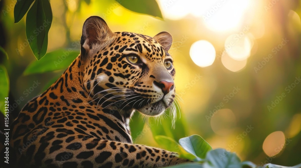 Naklejka premium Warm Jungle Scene Featuring a Majestic Wild Cat