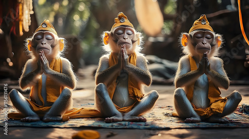 Varis monkeys doing yoga in monk clothing