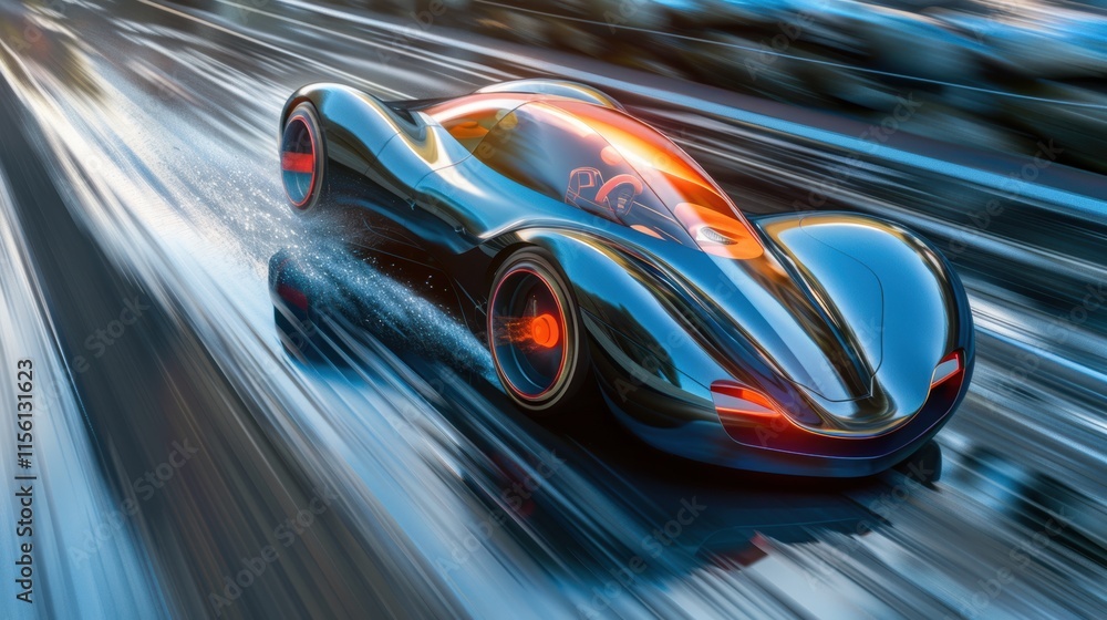 Fototapeta premium Streamlined turbo motion concept with rapid energy trails and neon accents.