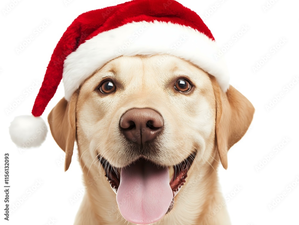 a happy labrador retriever wearing a santa hat, creating a festive and cheerful christmas image a happy labrador retriever wearing a santa hat, creating a festive and cheerful christmas image