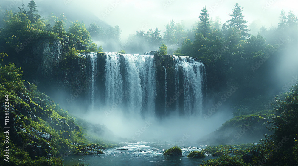 Fototapeta premium landscape in the morning, waterfall in the mountains