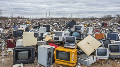 Aerial View of Landfill with Discarded Electronics photo